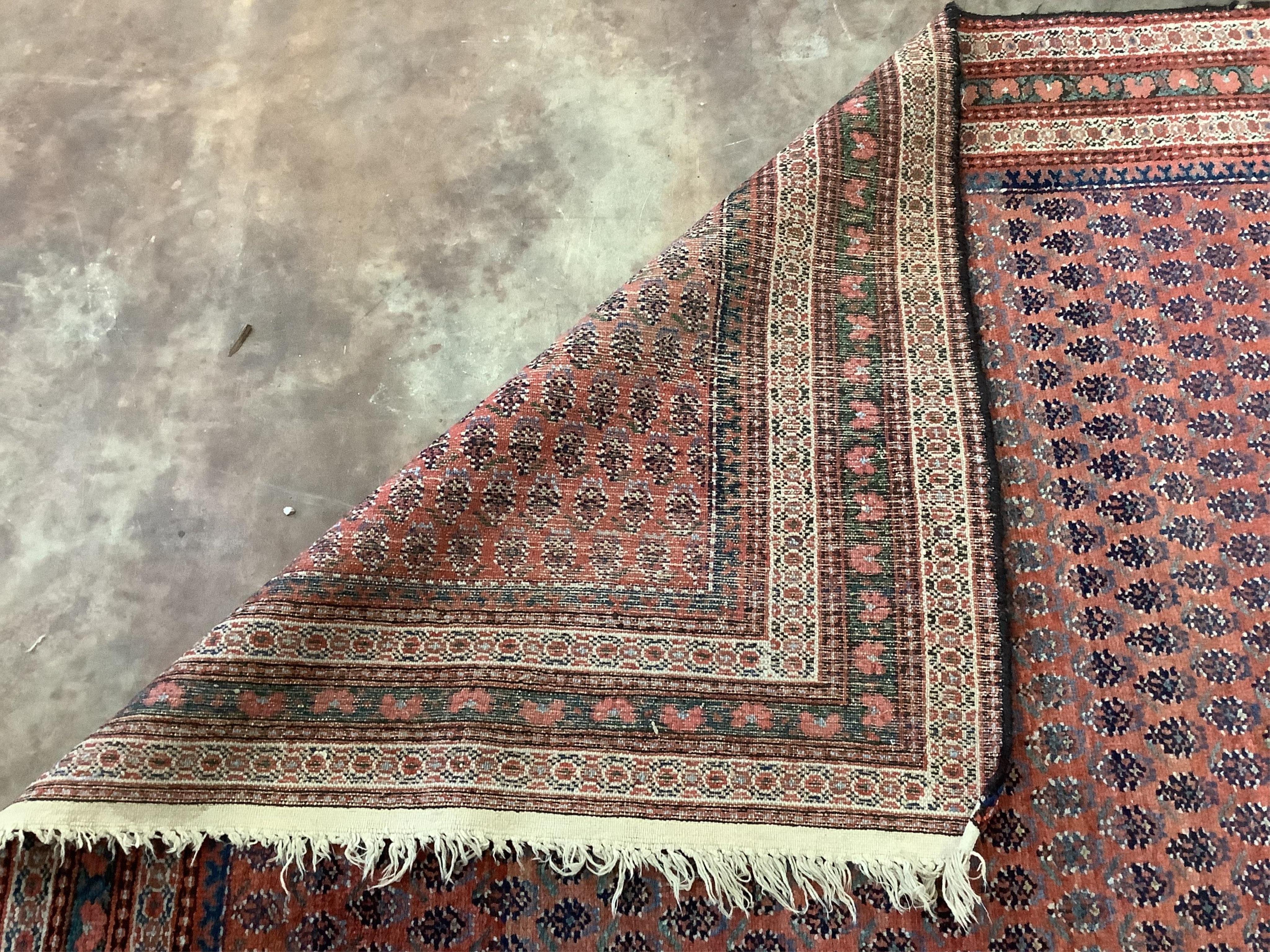 A Saraband pink ground rug, woven with rows of botehs, 190 x 144cm. Condition - fair